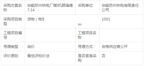 華能蘇州熱電廠煤l機(jī)顧滿德7.14延期詢價(jià)