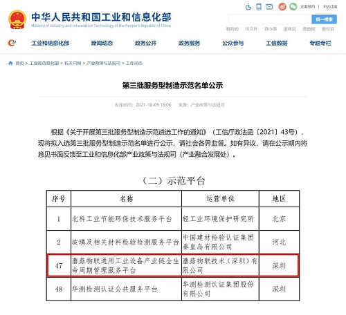 蘑菇物聯(lián)入選工信部第三批“服務(wù)型制造示范名單”！